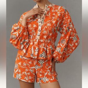 FARM Rio x Anthropologie Long-Sleeve Printed Romper
